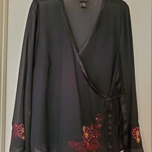 Beautiful Sheer Wrap Blouse with Embroidery